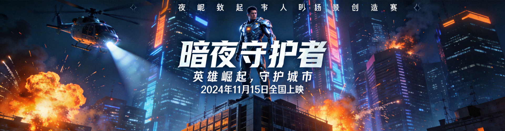 热门动作电影海报 - 城市夜景与英雄角色